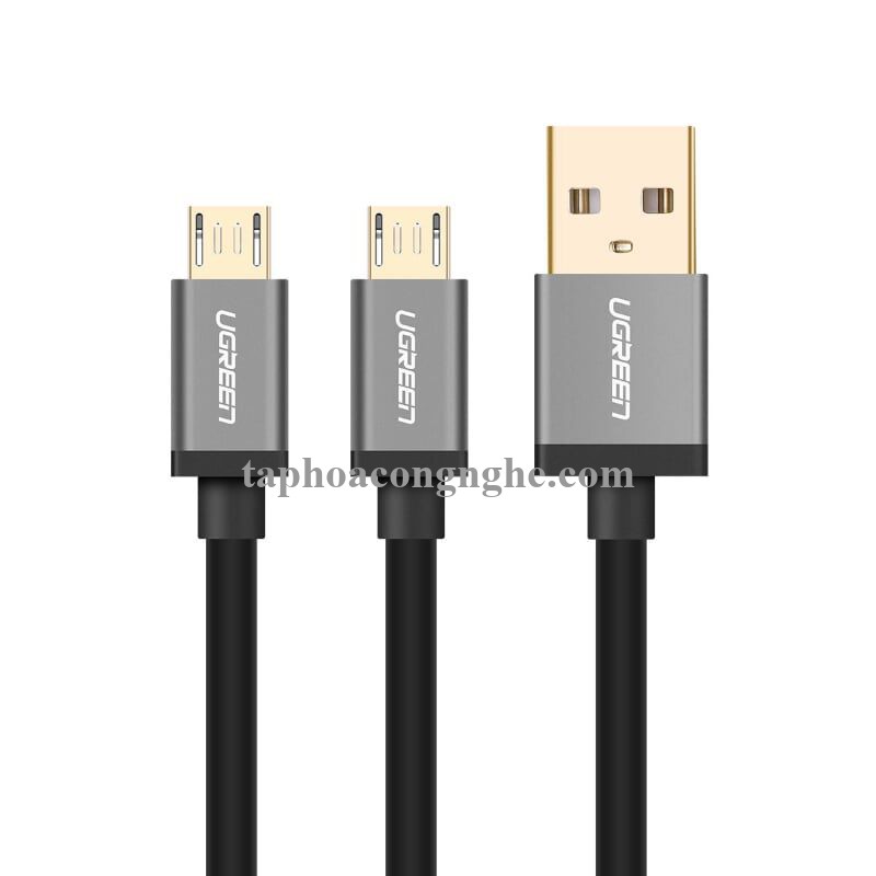 Ugreen 40347 0.5M màu Đen Cáp sạc truyền dữ liệu USB 2.0 sang 2 đầu MICRO USB cao cấp US196 30040347